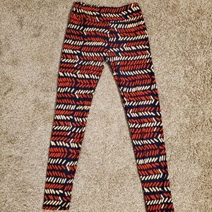 OS LuluRoe Leggings Navy Blue w/ Red & Off White
